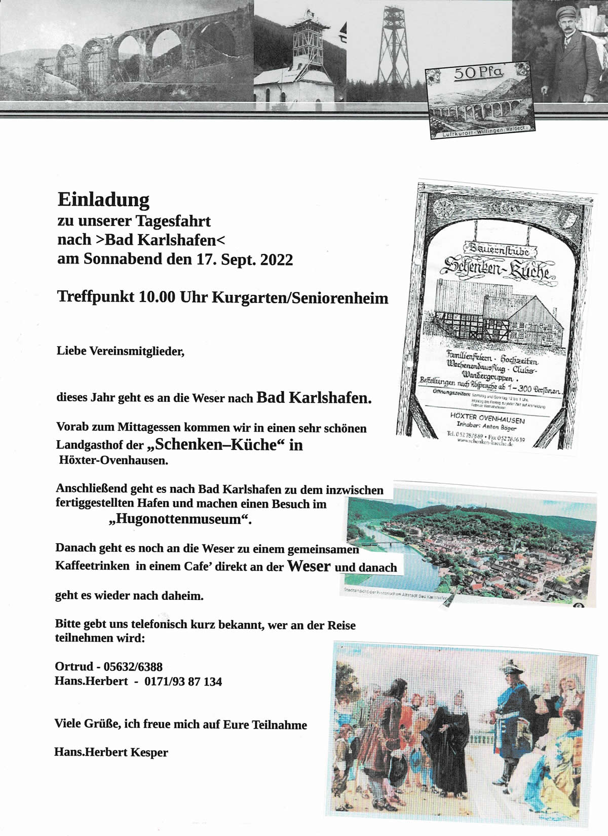 Einladung, Tagesfahrt nach Bad Karlshafen