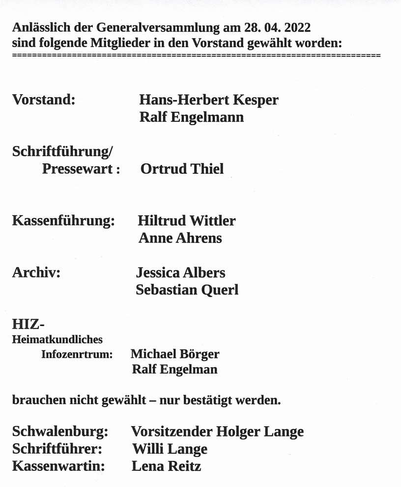 Generalversammlung 2022 - Vorstandswahlen