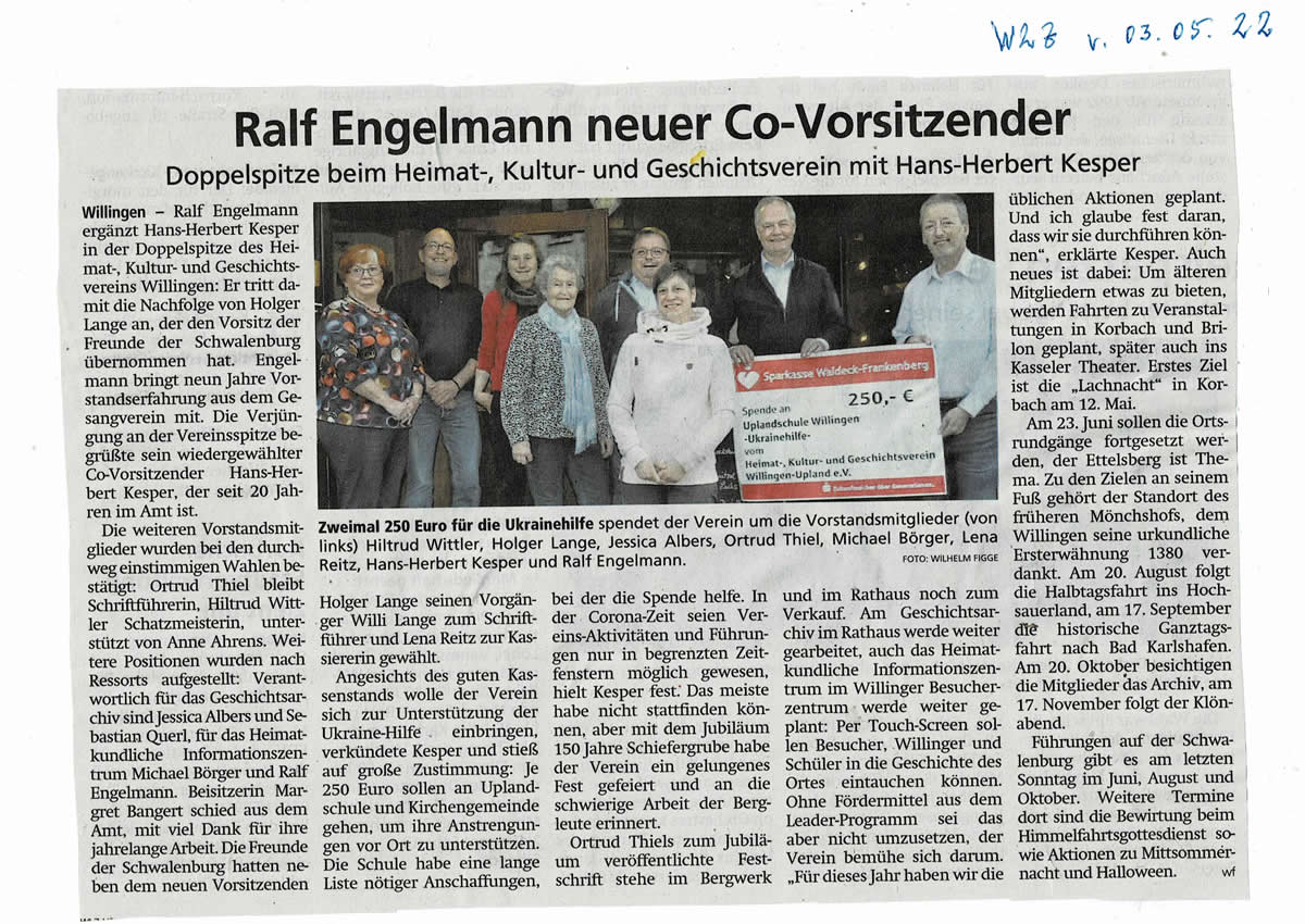 Ralf Engelmann neuer Co-Vorsitzender, WLZ 03.05.2022